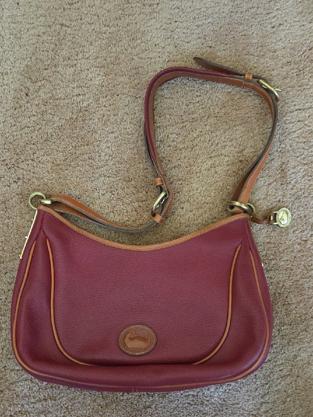 Dooney & Bourke Maroon Leather Shoulder Bag with Tan Trim